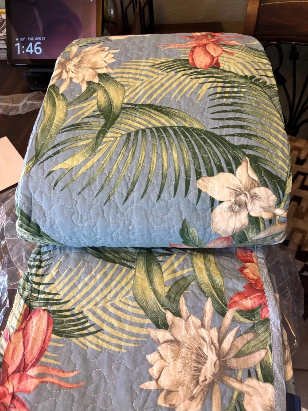 Tropical Floral King Quilt Set Botanical Palm Coastal Bedding NWT